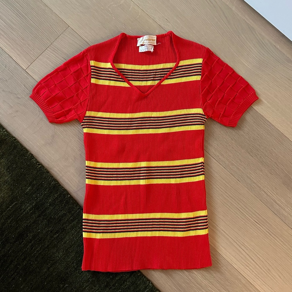 Vintage Knit Striped Short sleeve top